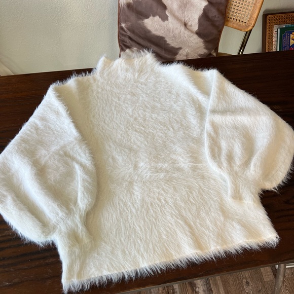 Line + Dot Cream Fuzzy Mock Neck Adler Sweater Revolve Like New - Picture 1 of 6